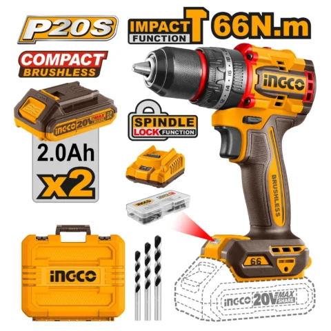 INGCO P20S Brushless Cordless Impact Drill Kit