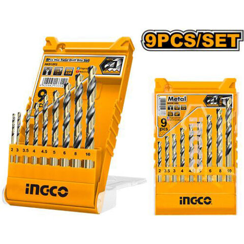 9 Pcs HSS Twist Drill Bit Set w/ Cylindrical Shank for Metal and Wood AKD1095 ING-AC