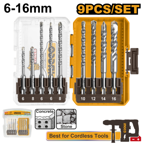 9PCS/Set SDS Plus Hammer Drill Bits Suitable for Cordless Tools AKDL30906 ING-AC