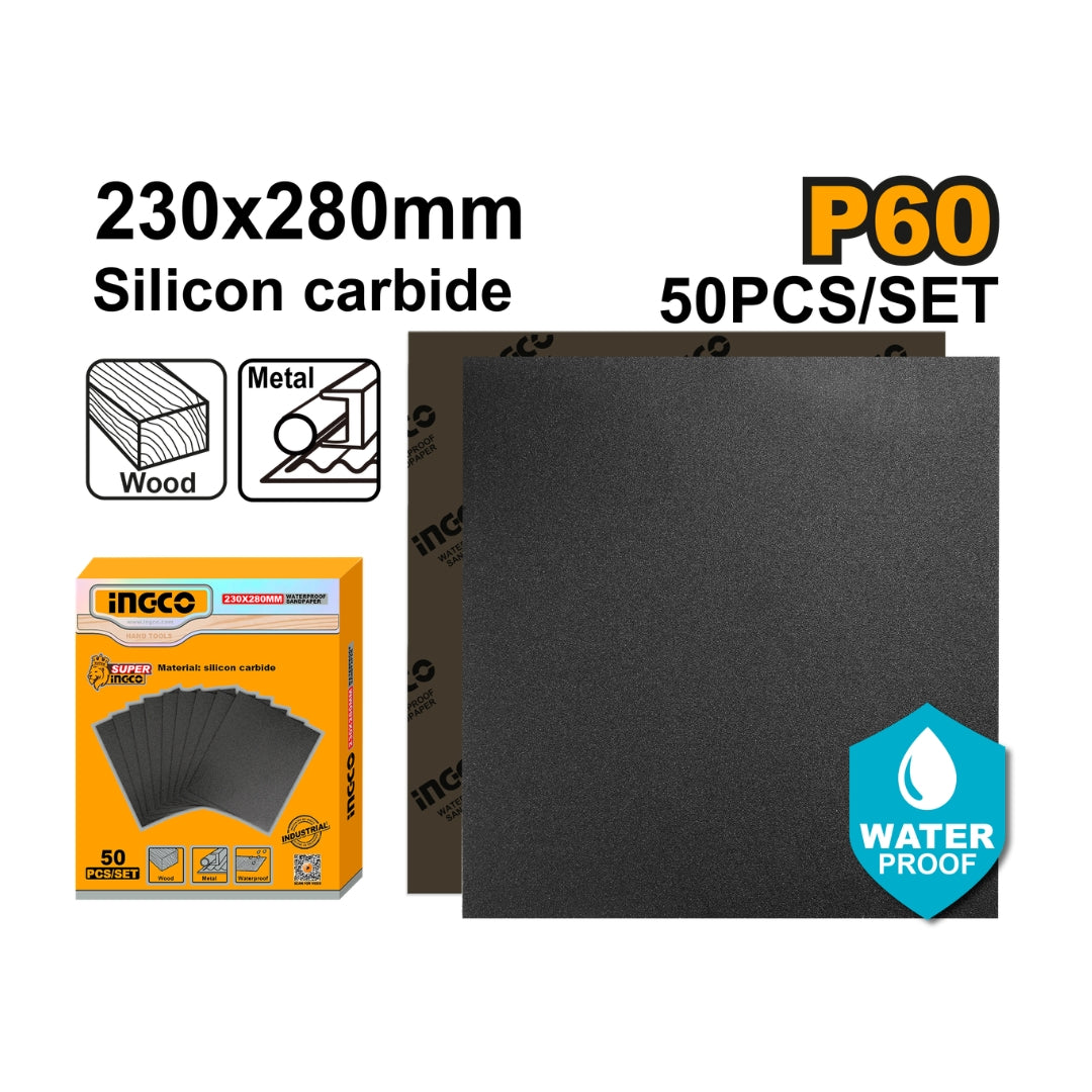 Silicon Carbide Waterproof Sandpaper Size:230x280mm Grit:P60-P2000 50pcs/Set ING-CO