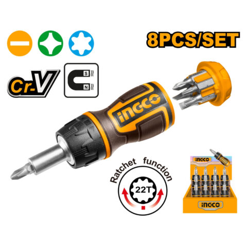 8 IN 1 Stubby Ratchet Screwdriver Set AKISDS1728 ING-AC