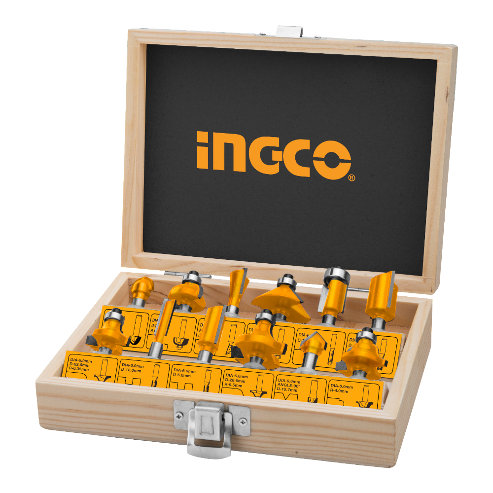 Ingco 12PCS/Set Trimmer Router Bits with Shank Diameter: 6mm AKRT1201 ING-HT