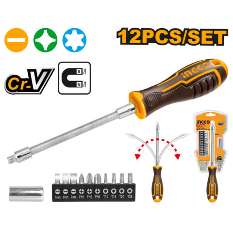12 Pcs Flexible Shaft Screwdriver Set AKSDFL1208 ING-AC