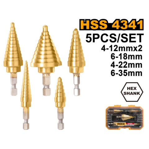 5PCS/SET 1/4inches Hex Shank Step Drill Bit Set AKSDS2051 ING-AC