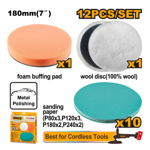 Ingco by 12PCS/Set (7inches/180mm) Polishing and Grinding Set APG18012 ING-HT