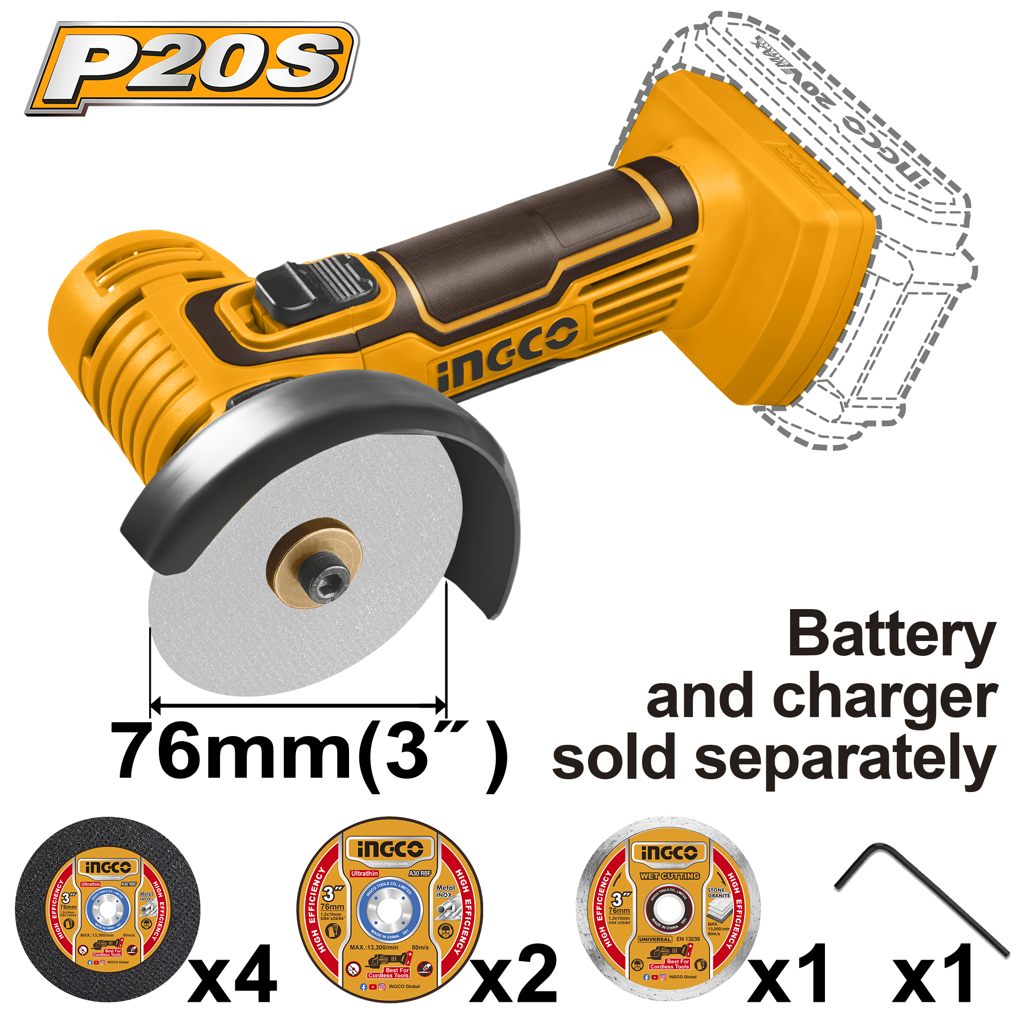 P20S/20V Lithium-Ion Cordless Multi-functional Mini Cut-Off Machine Tool CAGLI76012 ING-COR