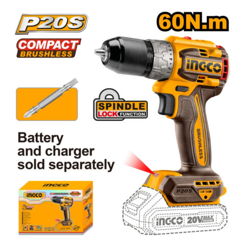 Lithium-Ion Compact Brushless Cordless Drill 20V w/ 65mm bit CDLI206021 P20S ING-COR