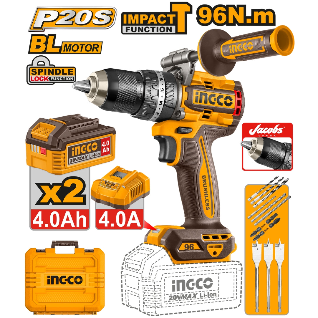 Ingco P20S 20V Cordless Impact Drill 96Nm Lithium-Ion - CIDLI209686 ING-CT