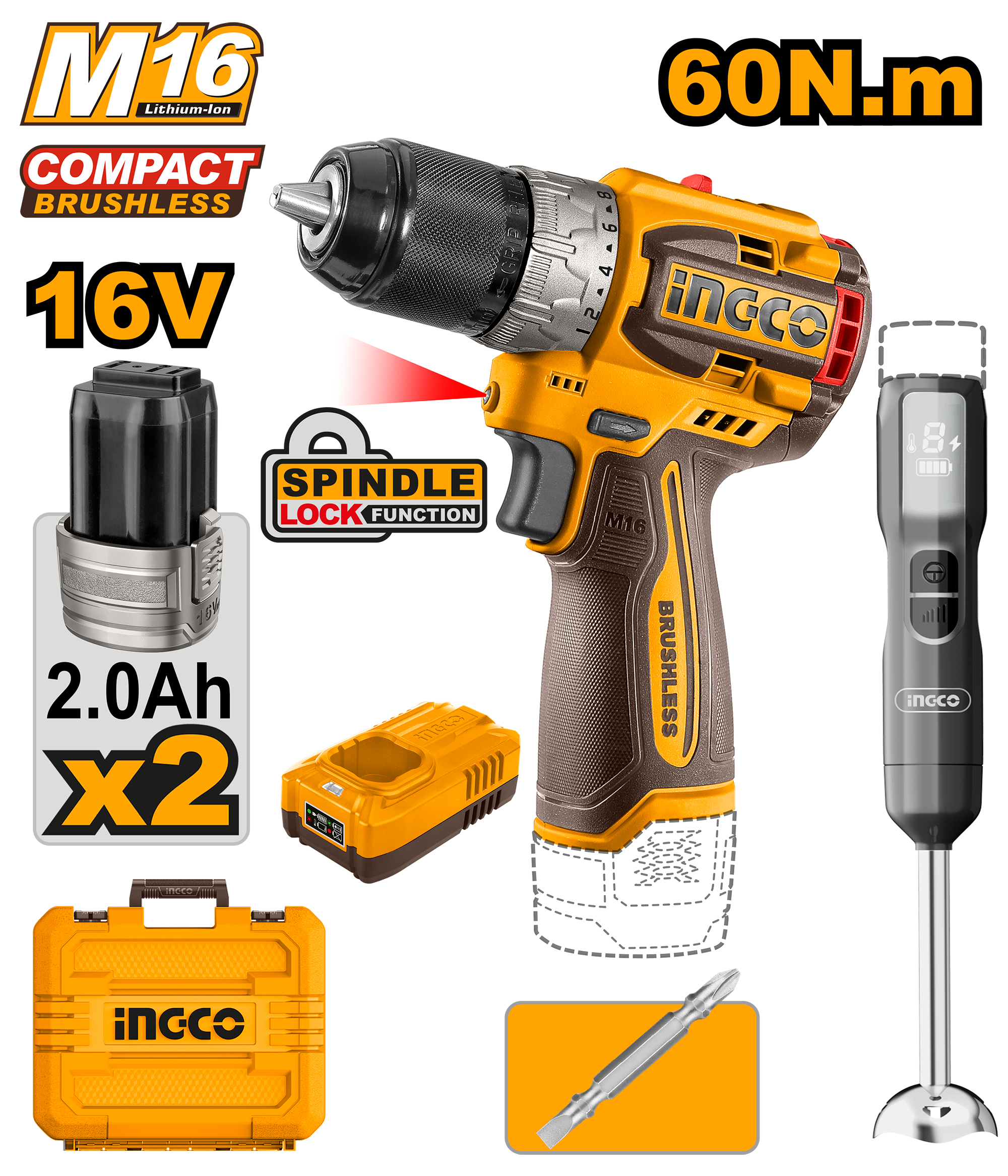 2 PCS Combo Kit 16V M16 Cordless Screwdriver + Mixer CKLI1628 ING-HT - Image 2