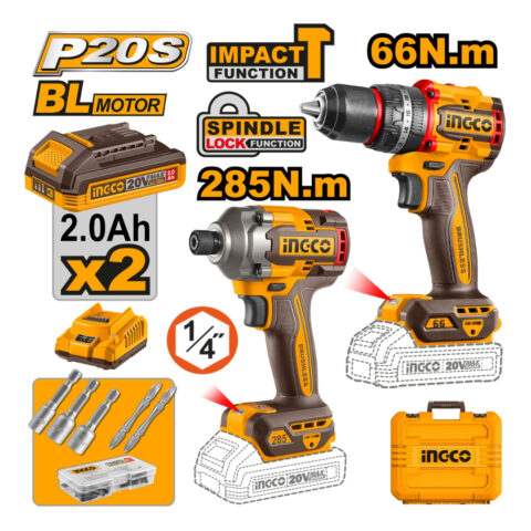 P20S/20V 2PCS Combo Kit w/ Lithium-Ion Compact Brushless Impact Drill CKLI20277 ING-PT