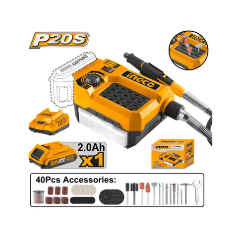 Ingco P20S 20V Lithium-Ion Die Grinder 40pcs Household Accessories Tools Set CMGLI20011
