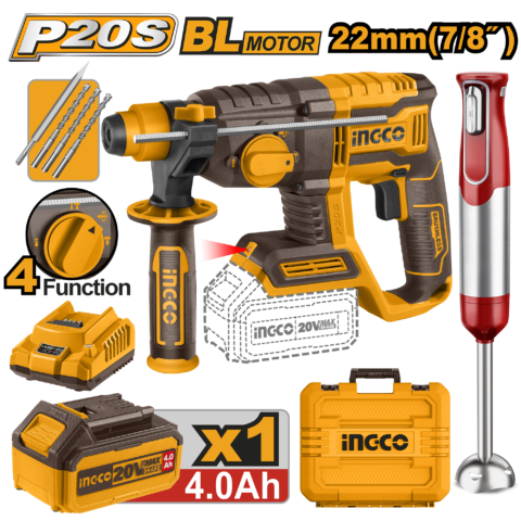 P20S/20V 2PCS Combo Kit with Lithium-Ion Cordless Rotary Hammer COSLI240208 ING-COR
