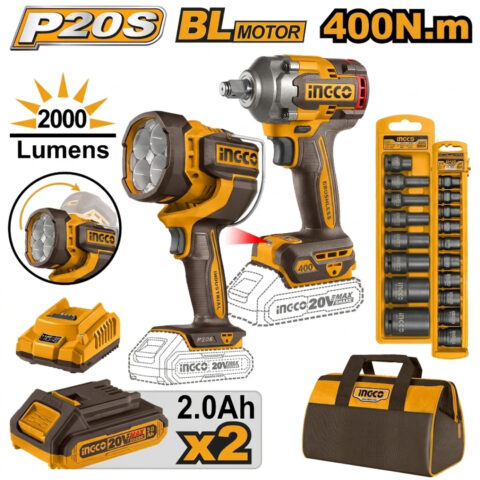 P20S/20V 4PCS Combo Kit with Lithium-Ion Cordless Impact Wrench COSLI240961 ING-COR