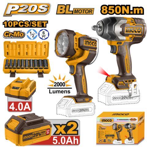 P20S/20V 2PCS Combo Kit with Lithium-Ion Cordless Impact Wrench COSLI241181 ING-COR