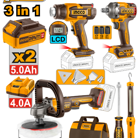 P20S/20V 4PCS Combo Kit with Lithium-Ion Cordless Polisher COSLI241182 ING-COR