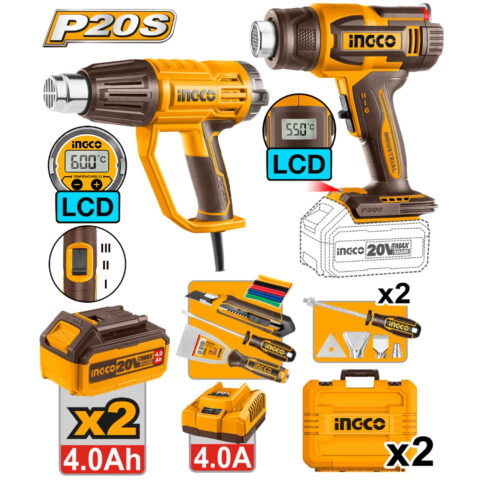 Ingco  P20S/20V 2PCS Combo Kit with Lithium-Ion Cordless Heat Gun COSLI241188 ING-CT