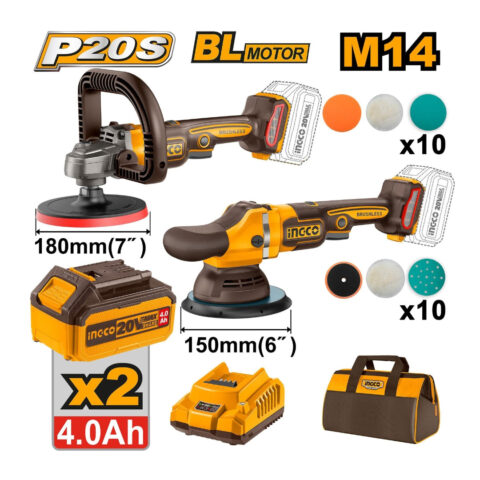 Ingco P20S/20V 2PCS Combo Kit with Lithium-Ion Brushless Cordless Polisher COSLI241191