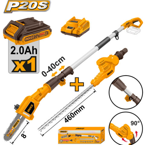 P20S 20V Lithium-Ion Pole Saw with Pole Hedge Trimmer CPTS201681 ING-PT
