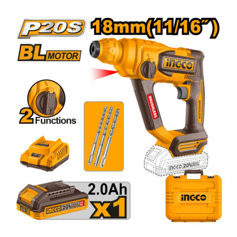 P20S/20V 18mm(11/16") Brushless Motor Lithium-Ion Cordless Rotary Hammer CRHLI201881 ING-COR