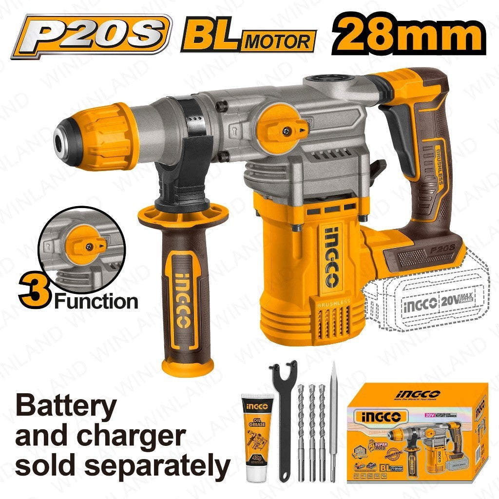 P20S/20V Brushless Motor Lithium-Ion Cordless Rotary Hammer CRHLI20288|CRHLI202885 ING-COR - Image 3