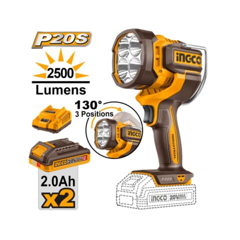 Ingco P20S/20V 2.0AH Lithium-Ion Cordless Work Lamp Flashlight CWLI20887 ING-CT