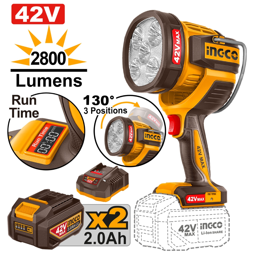 Ingco P20S/42V 2.0AH Lithium-Ion Cordless Work Lamp Flashlight CWLI42896 ING-CT