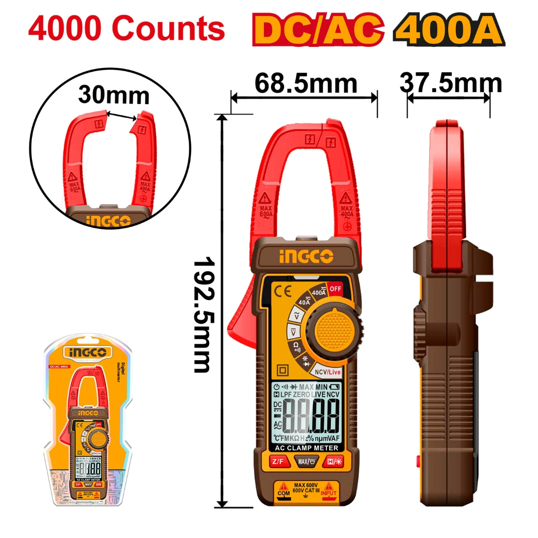 TRUR RMS 4000 counts DC/AC Digital Clamp Meter Multimeter Multi Tester DCM62002 ING-MT