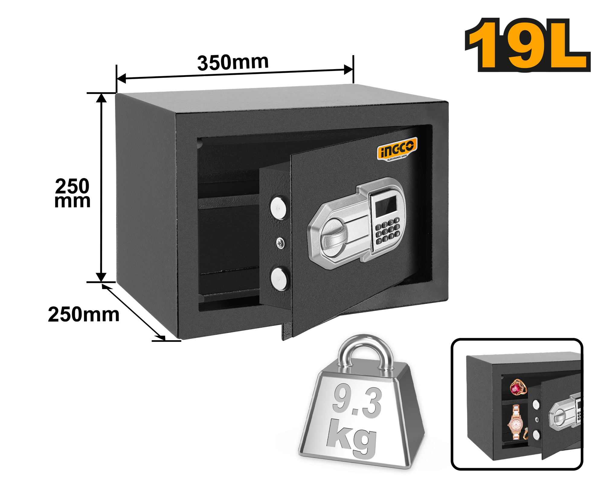 Electronic Safe Volume: 19L External Dimensions ESF2502 ING-EL - Image 2