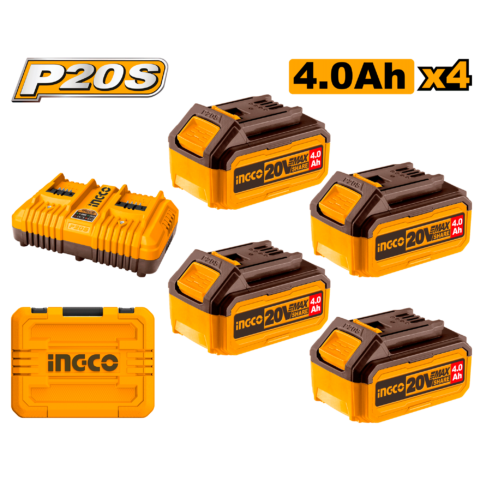 4PCS/Set P20S/20V Lithium-Ion Battery And Charger Kit 4.0Ah-5.0Ah ING-AC