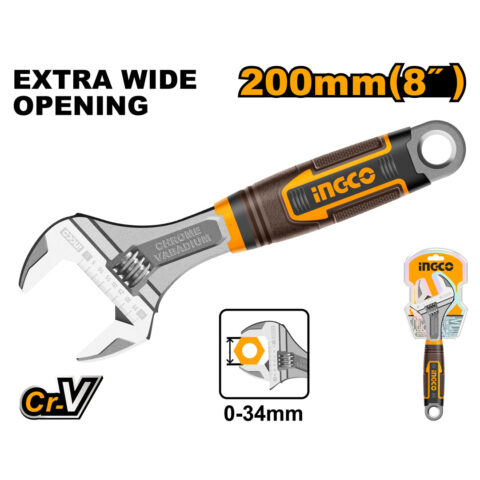 Industrial Adjustable Wrench CR-V Style Two Tone Soft Handle HADW131088 ING-HT