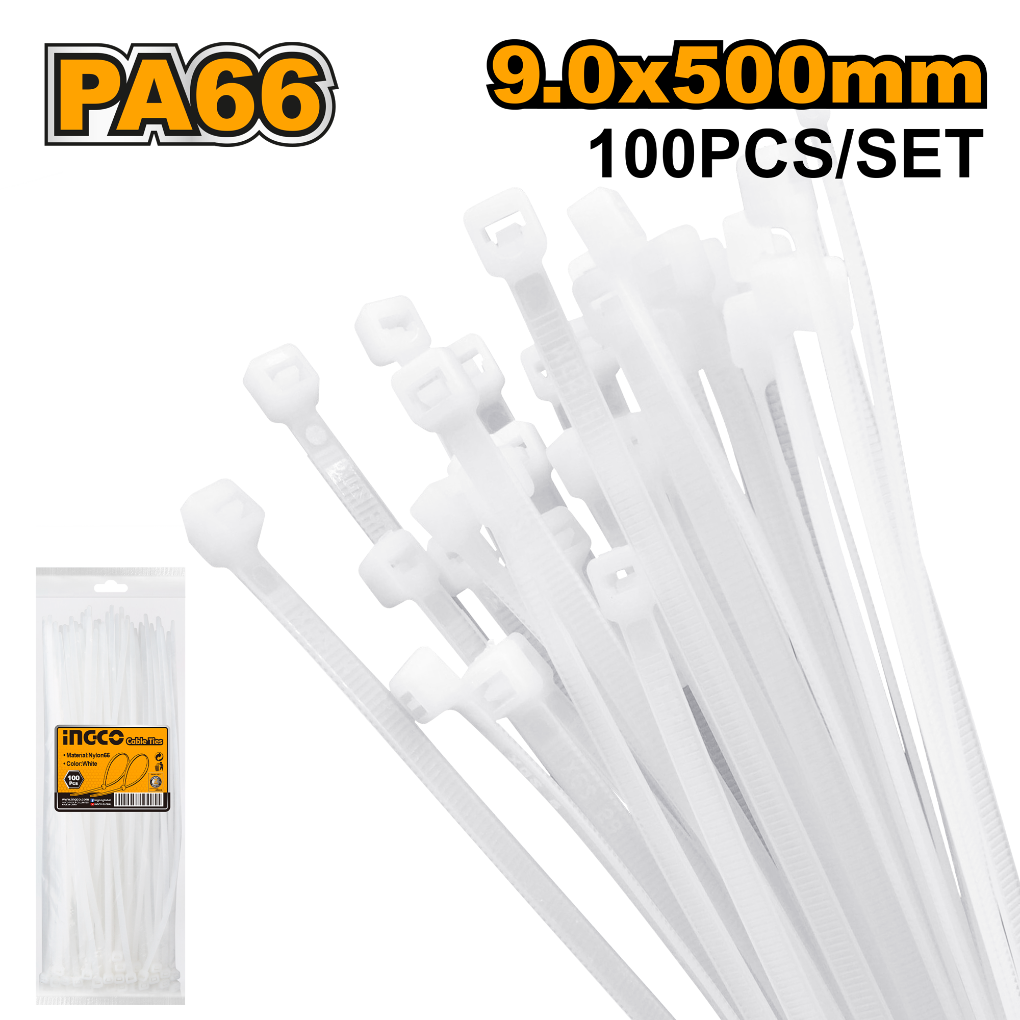 100 Pcs Cable Ties 9.0 x 500 HCT5001 ING-CO - Image 2