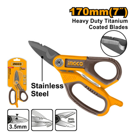 170mm(7") Electrician's Scissors Titanium Plated Stainless Steel Material HES051708 ING-HT