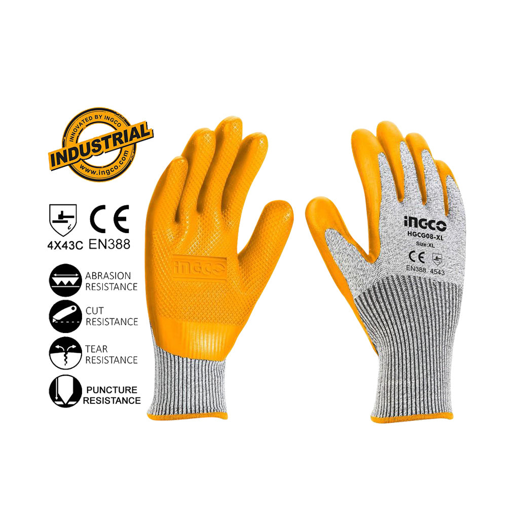 Industrial High Grade Polyester Shell Cut-Resistance Latex Gloves HGCG08-XL ING-SE