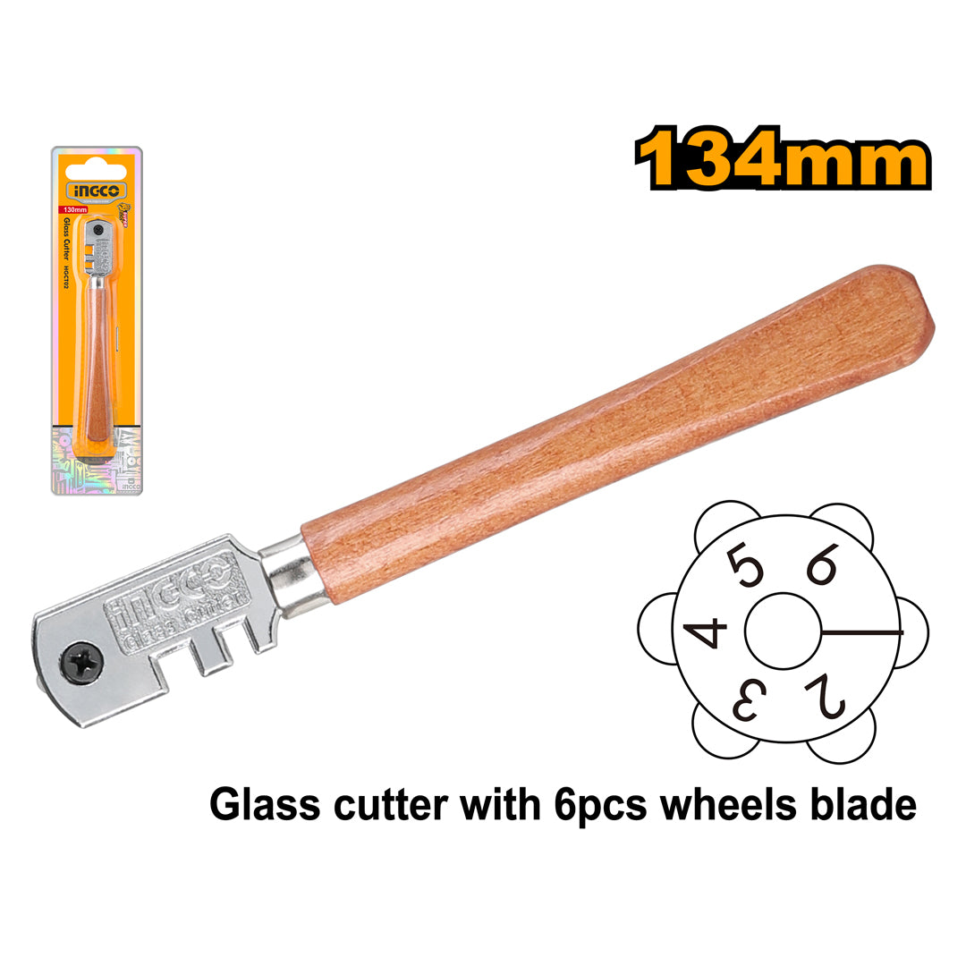 Eco 6 Piece Wheel Glass Cutter Wooden Handle HGCT02 ING-HT