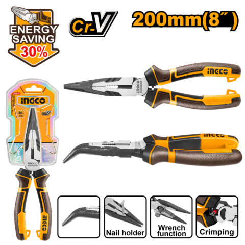 8 Inches High Leverage Bent Nose Pliers Cr-V Steel Material HHBNP28201 ING-HT