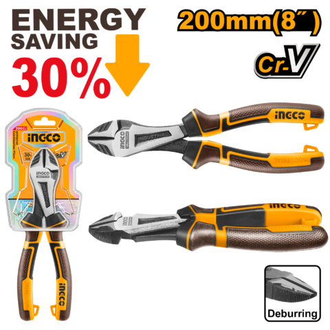 Ingco 8in/200mm CR-V Material High Leverage HeavyDuty Diagonal Cutting Pliers HHHDCP28200