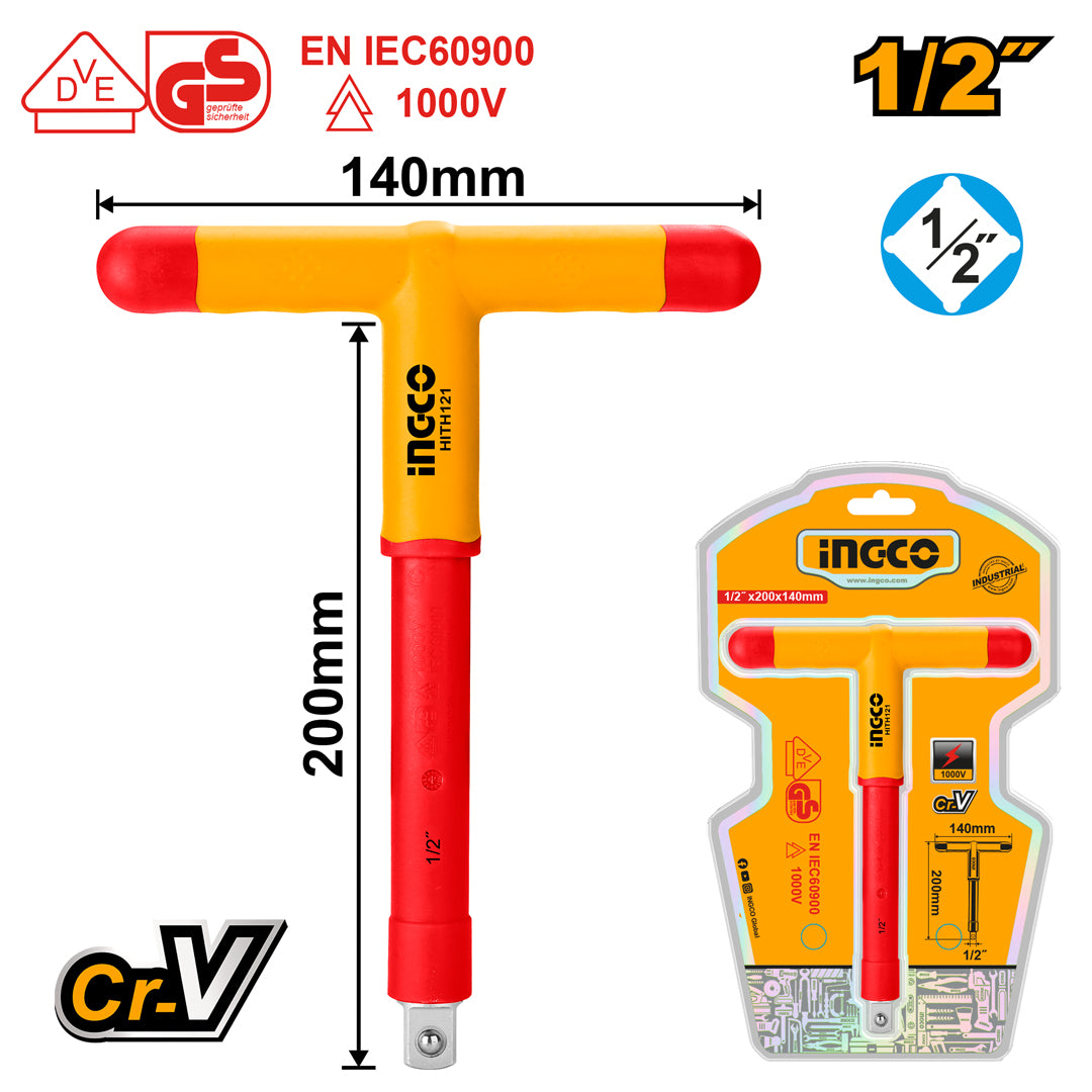 Insulated T-Handle Wrench 1000V 1/2 Inch 12 x 200 x140mm Cr-V HITH121 ING-HT