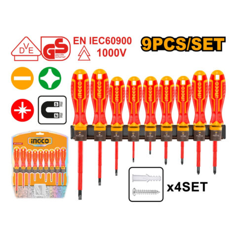 Ingco  9PCS/Set 1000V, VDE+GS Material Insulated Screwdriver Set HKISD0908 ING-HT