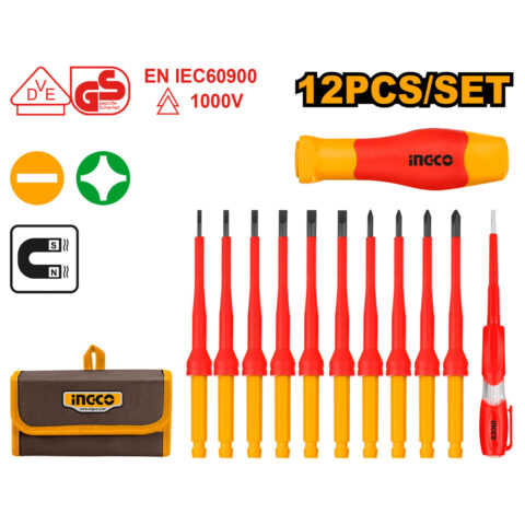 12 Pcs Interchangeable Insulated Screwdriver with Voltage Tester Set 1000V HKISD1201 ING-MT