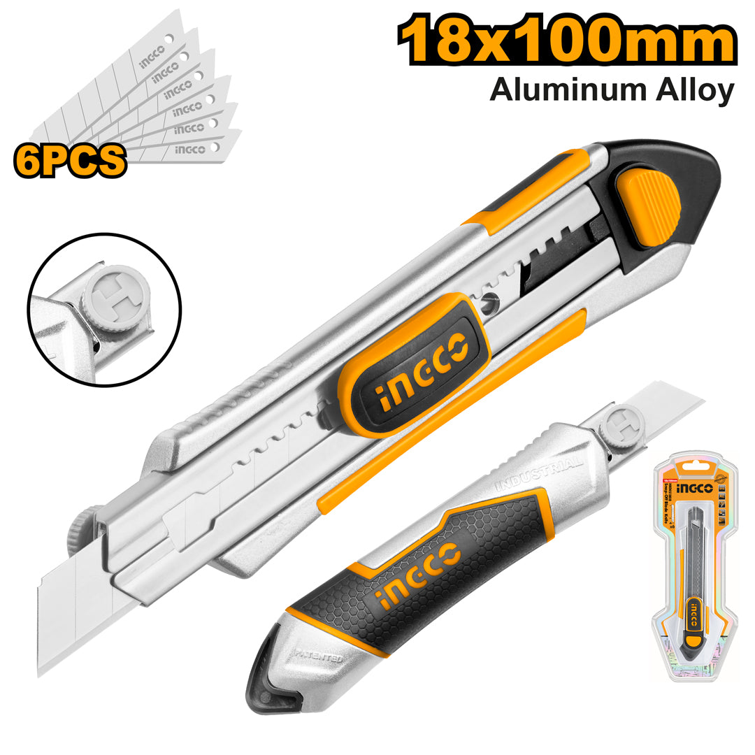Snap Off Blades Knife Aluminum Alloy Shell with 6Pcs SK5 Blades HKNS1808 ING-AC
