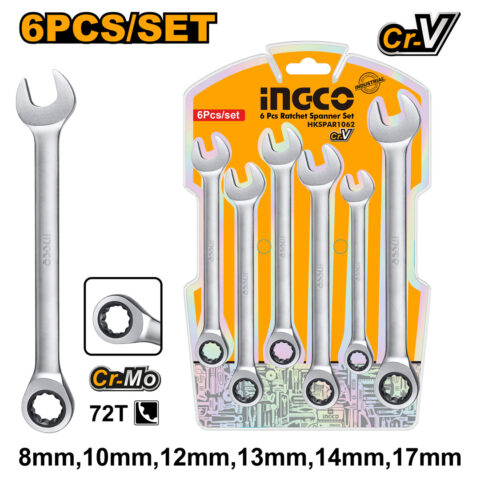 6 Pcs Industrial Ratchet Spanner Set 8-17mm HKSPAR1062 ING-HT