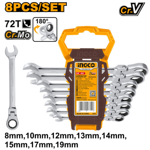 8 Pcs Flex Ratchet Combination Spanner Set HKSPAR1083 ING-HT