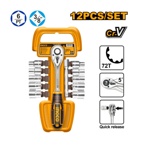 12PCS/SET 3/8inches Socket Wrench Ratchet Spanner Set HKTS38122 ING-AC