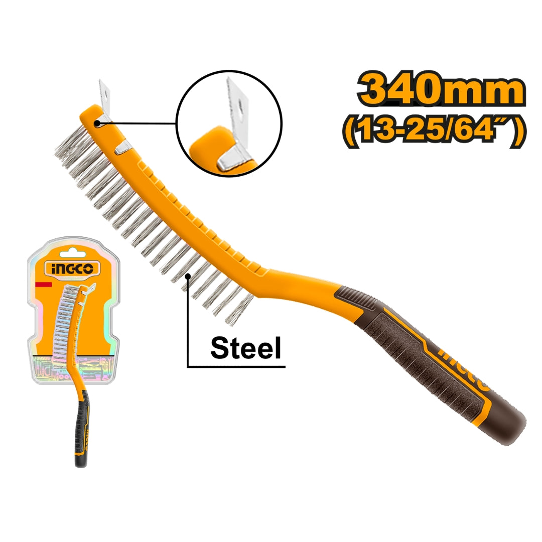 340mm steel wire brush with plastic handle, 3 rows hktwb3403 ING-CT