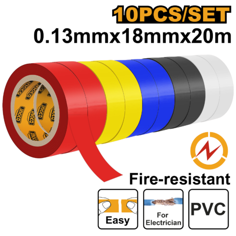 10PCS/SET PVC Insulating Tape 0.13mm x 18mm x 20m Assorted Color HPET1013 ING-CO