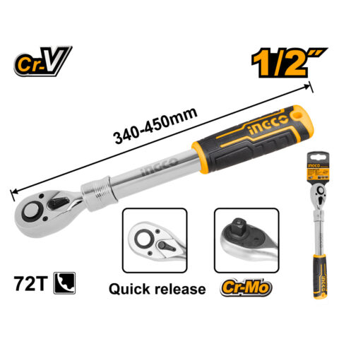 1/2 Inch 320-450mm Cr-V/Cr-Mo Extendable & Adjustable Ratchet Wrench HRTH08128L ING-HT