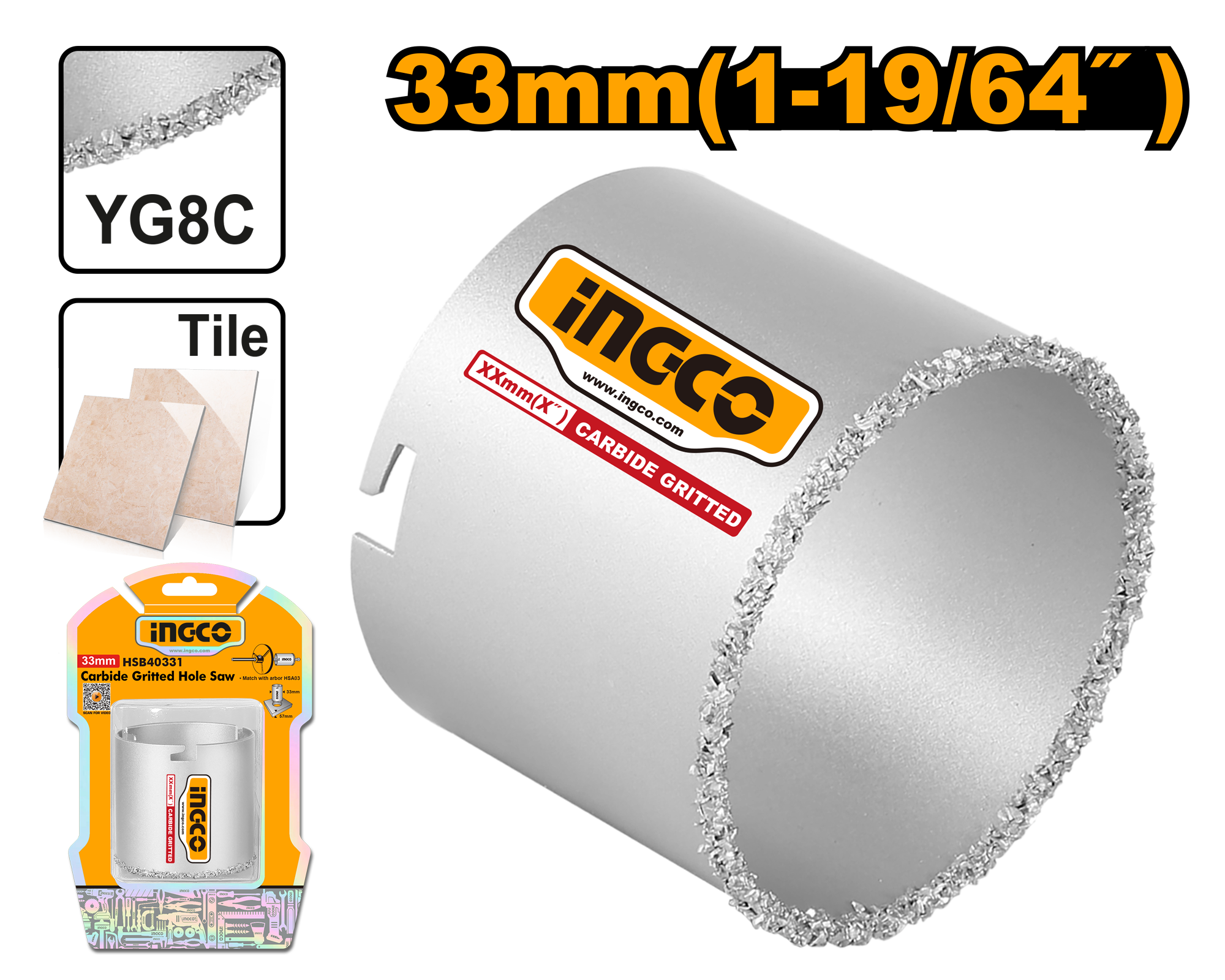 33mm-83mm Carbide Gritted Hole Saw HSB40 - Image 2