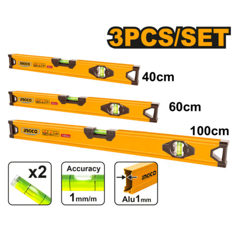 3pcs Spirit Level Bar Set 40cm, 60cm, 100cm HSL10403 ING-MT