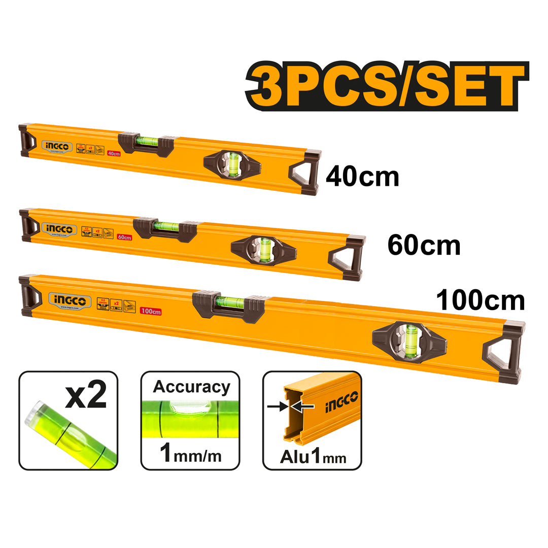 3pcs Spirit Level Bar Set 40cm, 60cm, 100cm HSL10403 ING-MT
