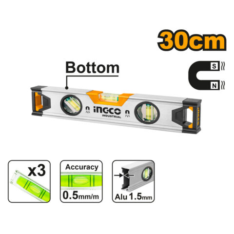 Magnet Spirit Bar Level w/ Powerful Magnet 30cm Level Bar Magnet HSL38030M ING-MT